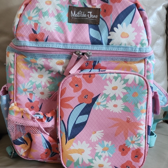 Matilda Jane Girls Pink and Blue Floral Kids Backpack Preowned - Picture 1 of 15